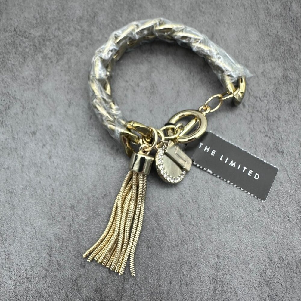The‎ Limited Gold Tone Thick Chunky Chain Link Toggle Tassel Charm Cuff Bracelet